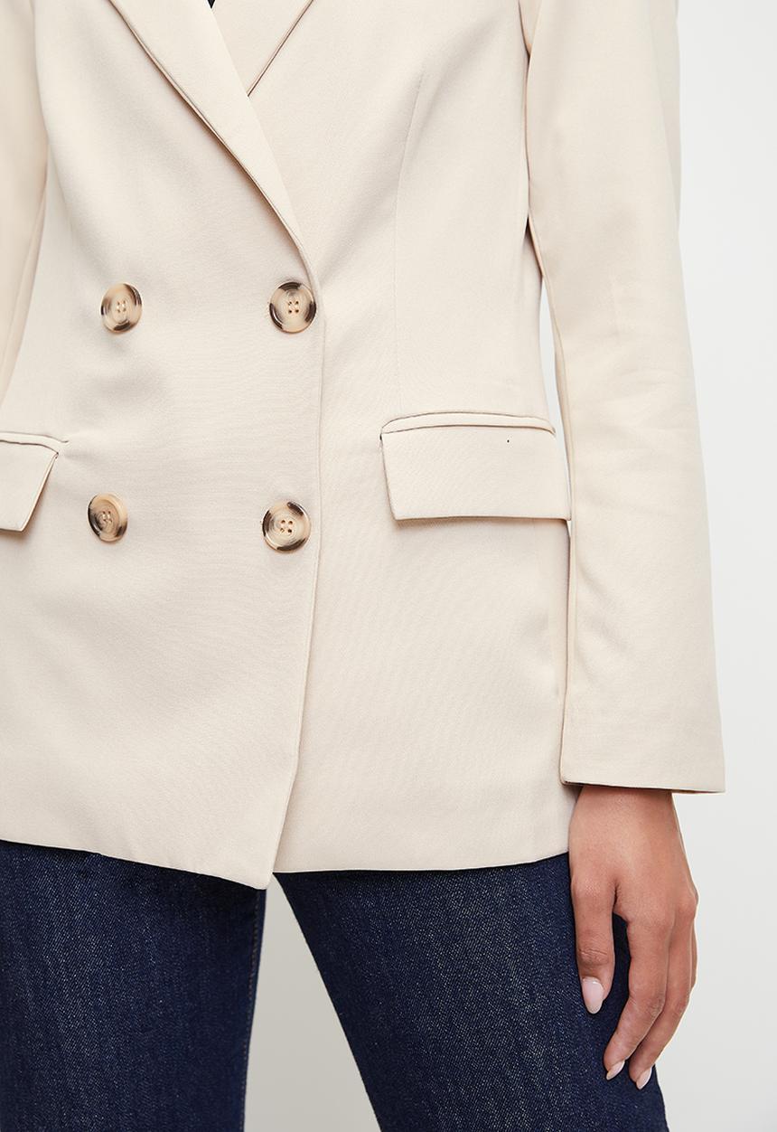 Trendyol - Lined Double Breasted Woven Blazer Jacket - beige