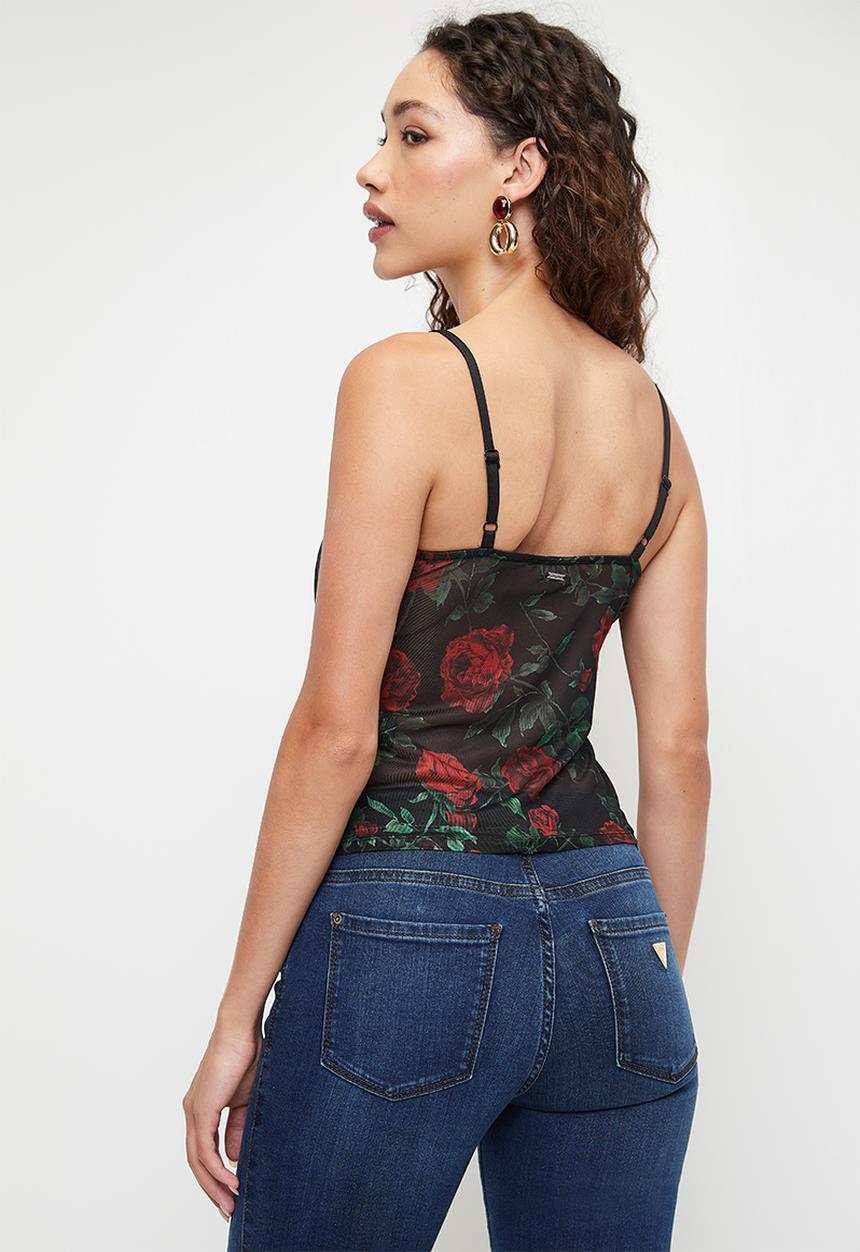 SISSY BOY - All my love: v-neck top with a sheer mesh panel - black / red / green 