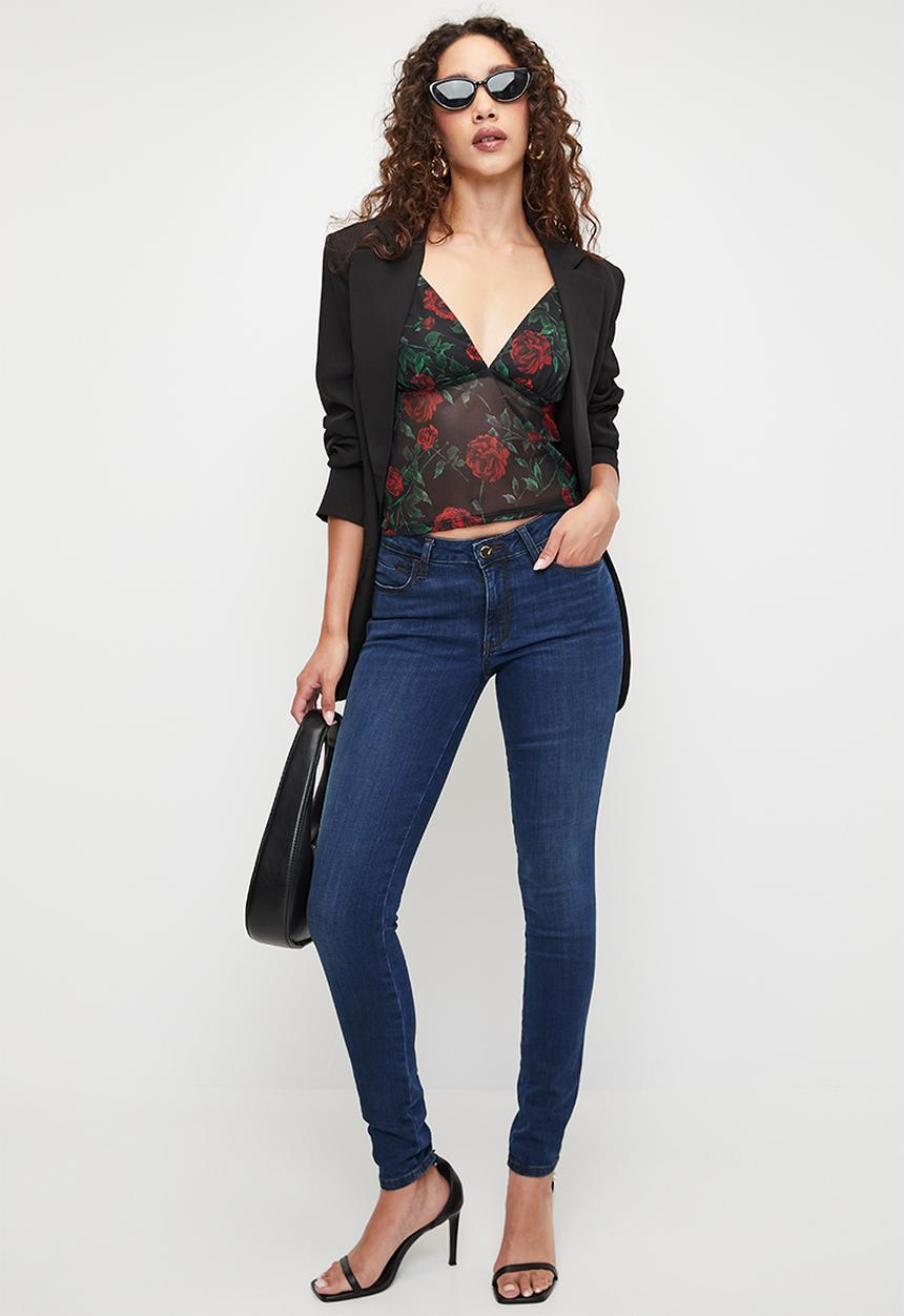 SISSY BOY - All my love: v-neck top with a sheer mesh panel - black / red / green 