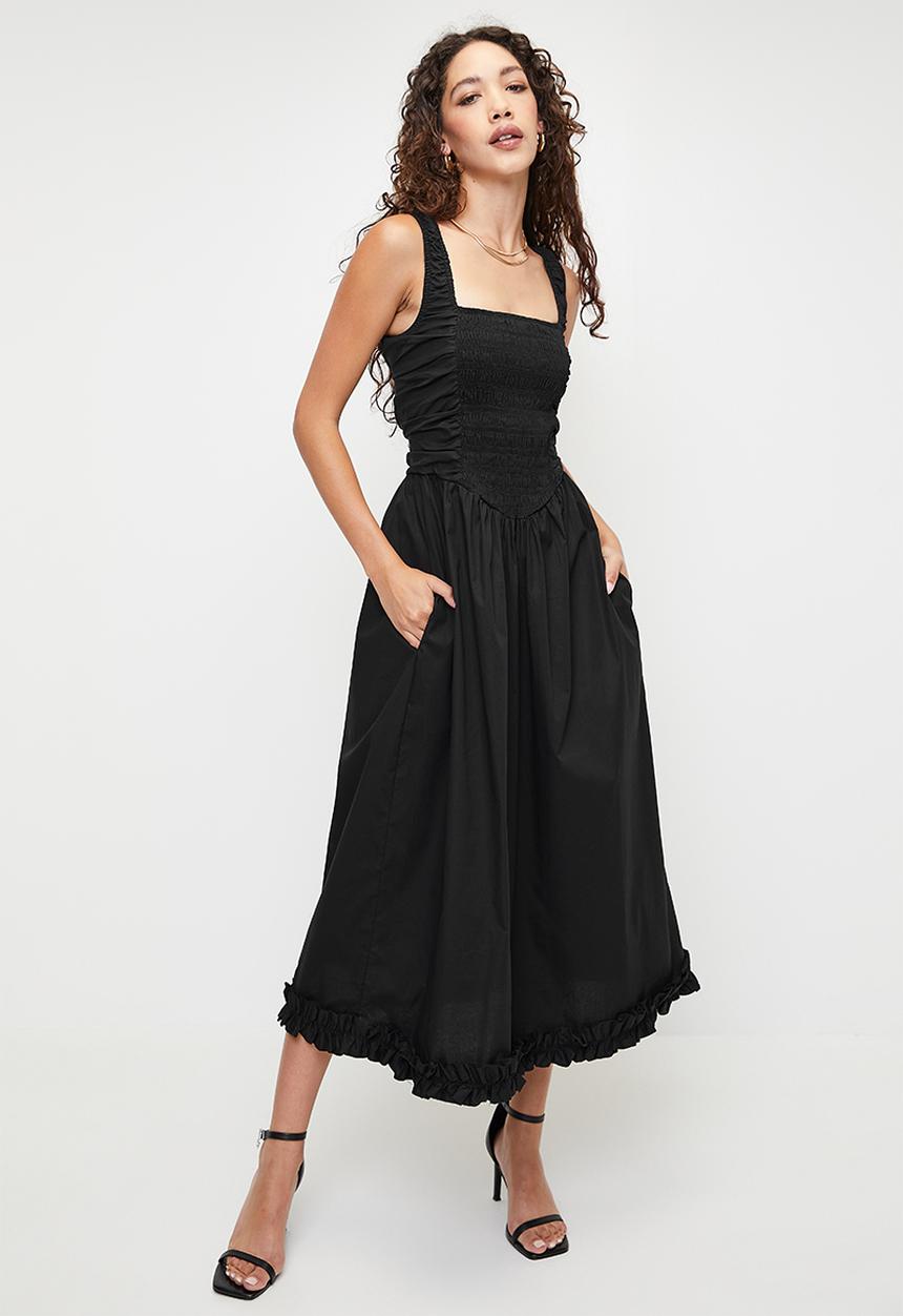 SISSY BOY - THERE SHE GOES: Midi Dress With A Ruched Bodice and Back Details - Black