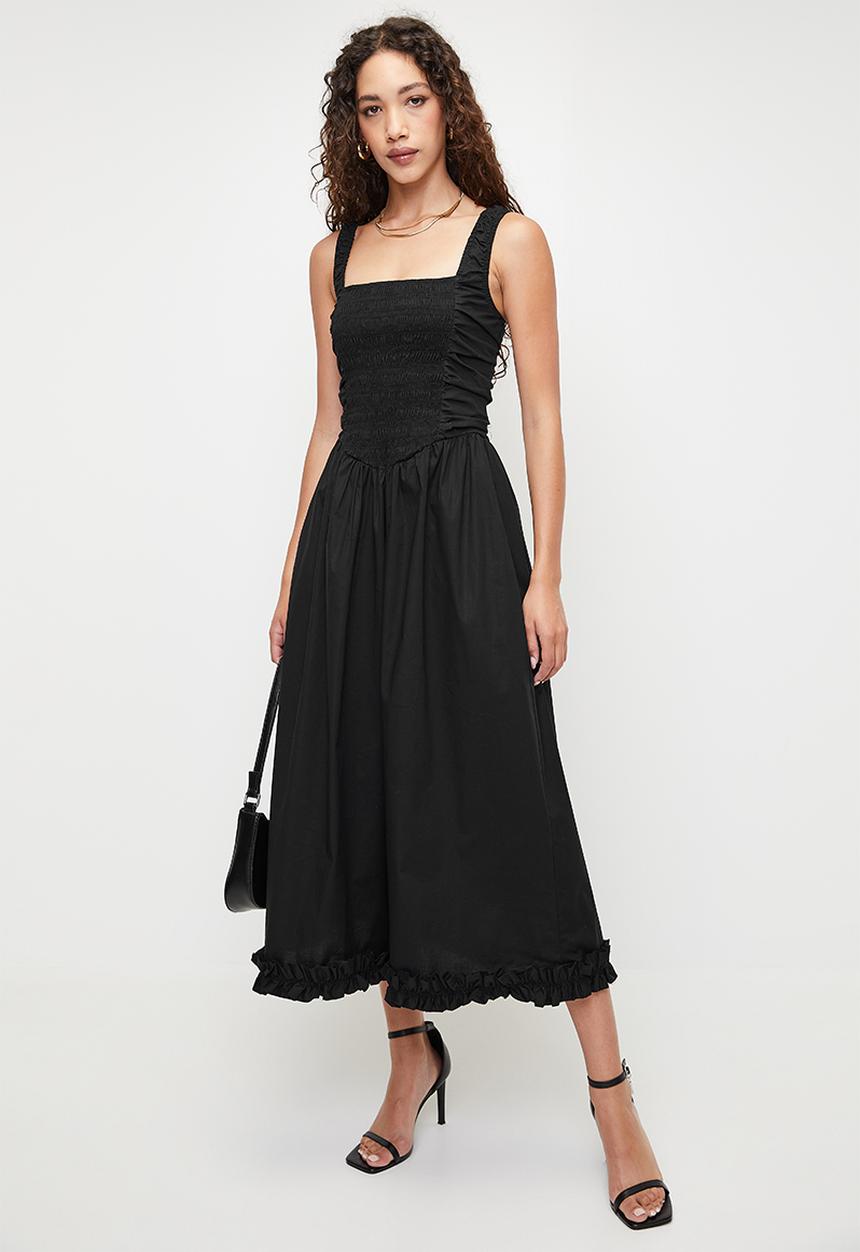SISSY BOY - THERE SHE GOES: Midi Dress With A Ruched Bodice and Back Details - Black