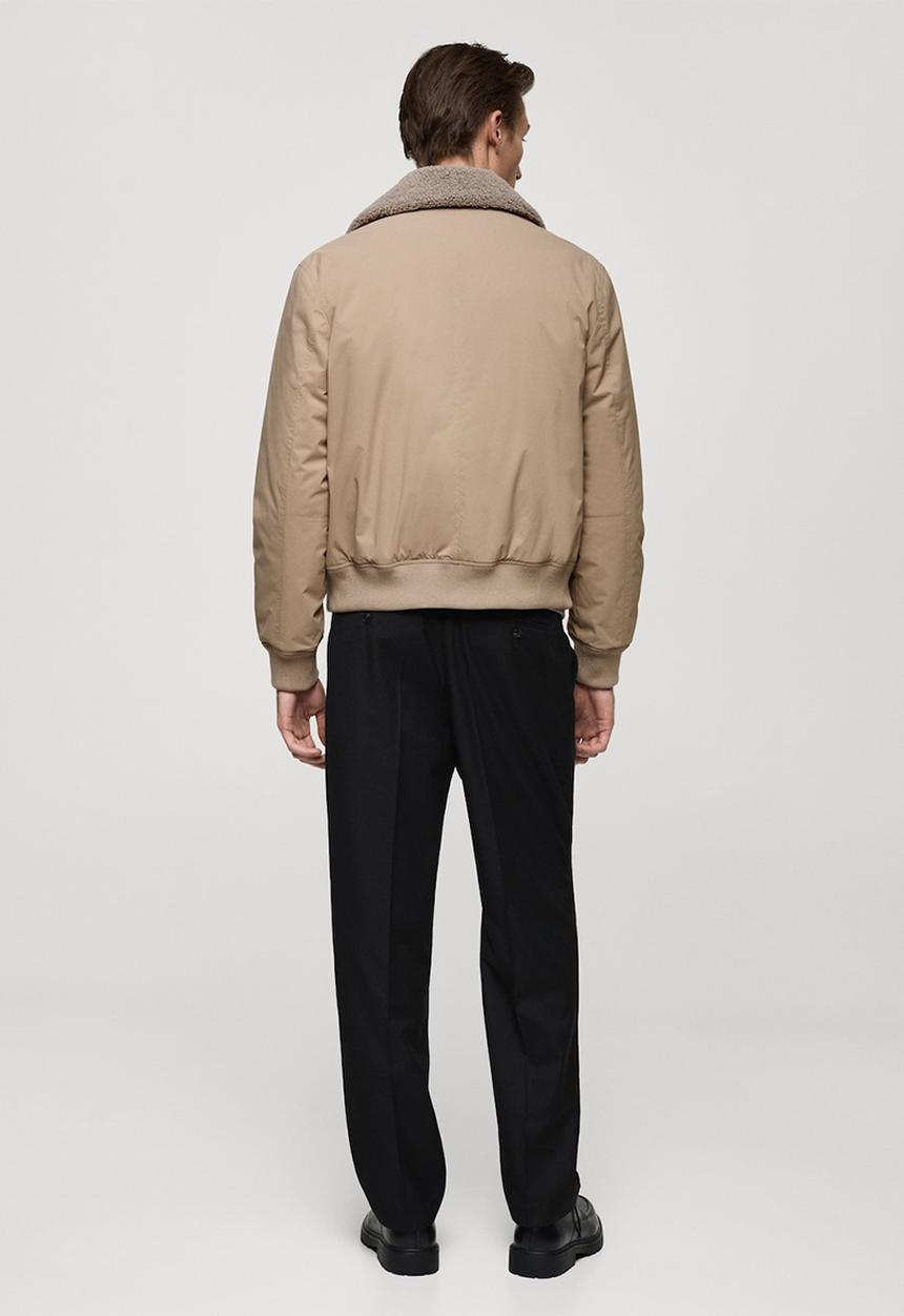 MANGO - Noah Water-repellent jacket with Sheepskin collar - light beige