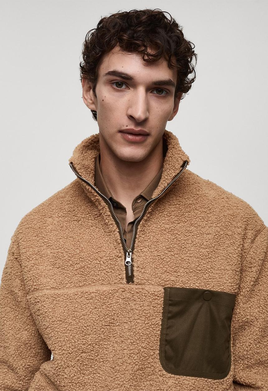 MANGO - NewYork Sherpa Sweatshirt with pocket - medium brown
