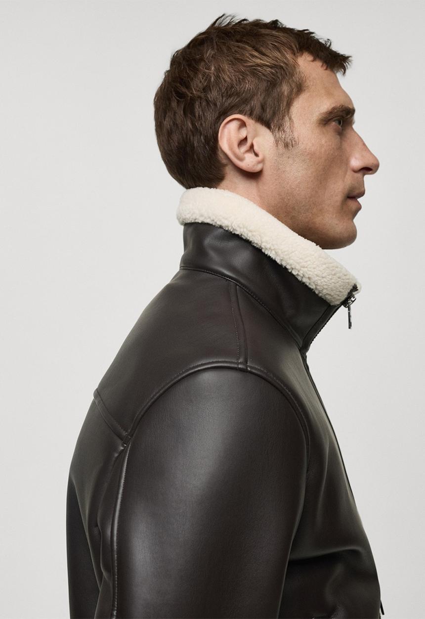 MANGO - Arno Fleece Collar jacket  - dark brown