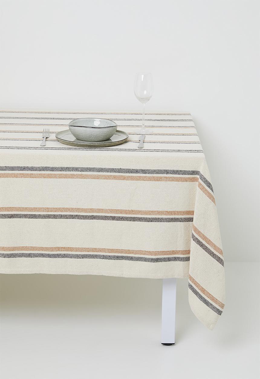 Sixth Floor - Stripe cotton table cloth - White