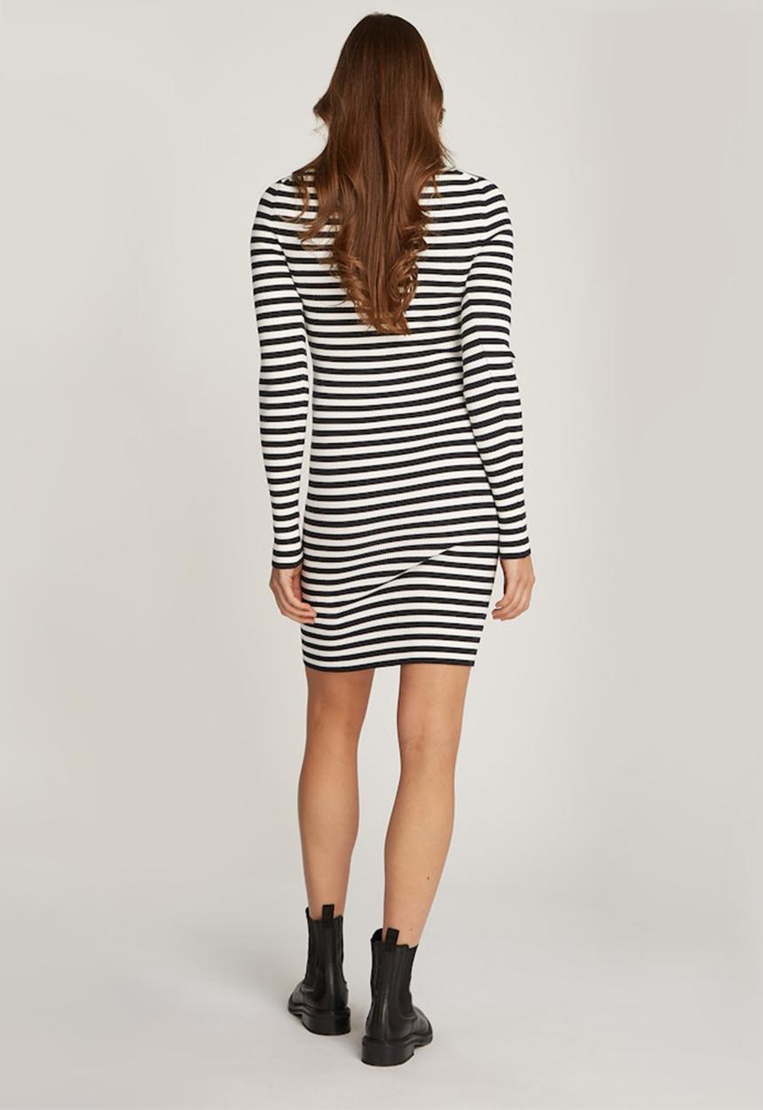 Calvin Klein - Woven Label Tight Sweater Dress - Ivory / Ck Black Stripe