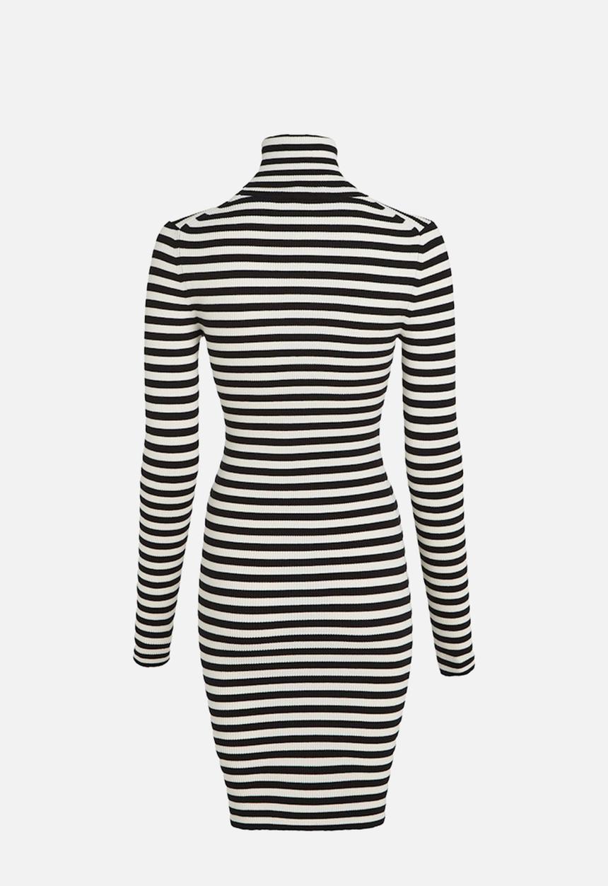 Calvin Klein - Woven Label Tight Sweater Dress - Ivory / Ck Black Stripe