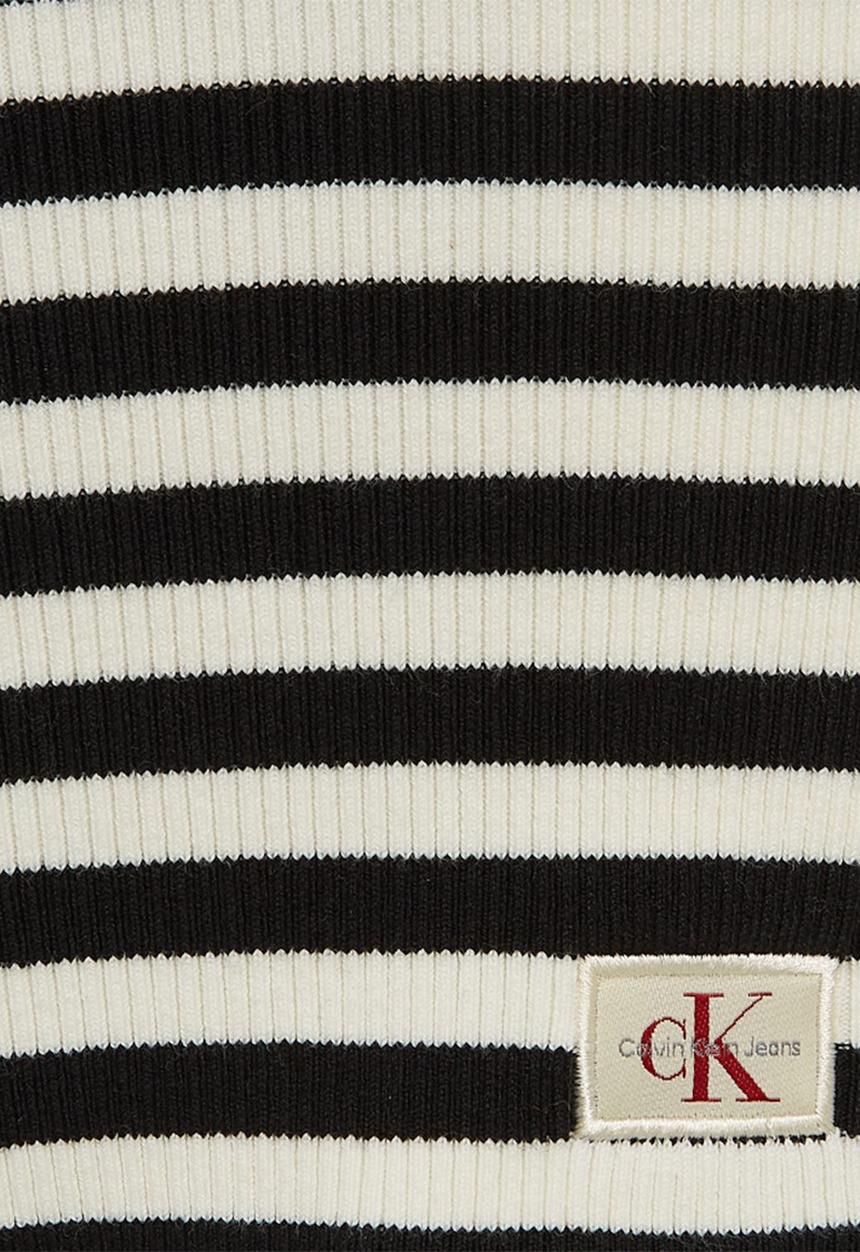 Calvin Klein - Woven Label Tight Sweater Dress - Ivory / Ck Black Stripe