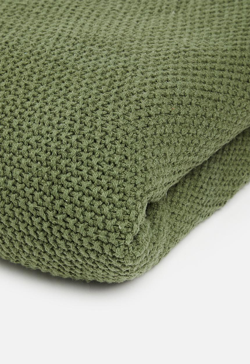 Sixth Floor - Knitted Stone Washed Throw - Olive