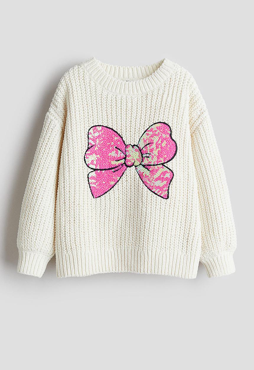 H&M - Knitted chenille jumper - white bow