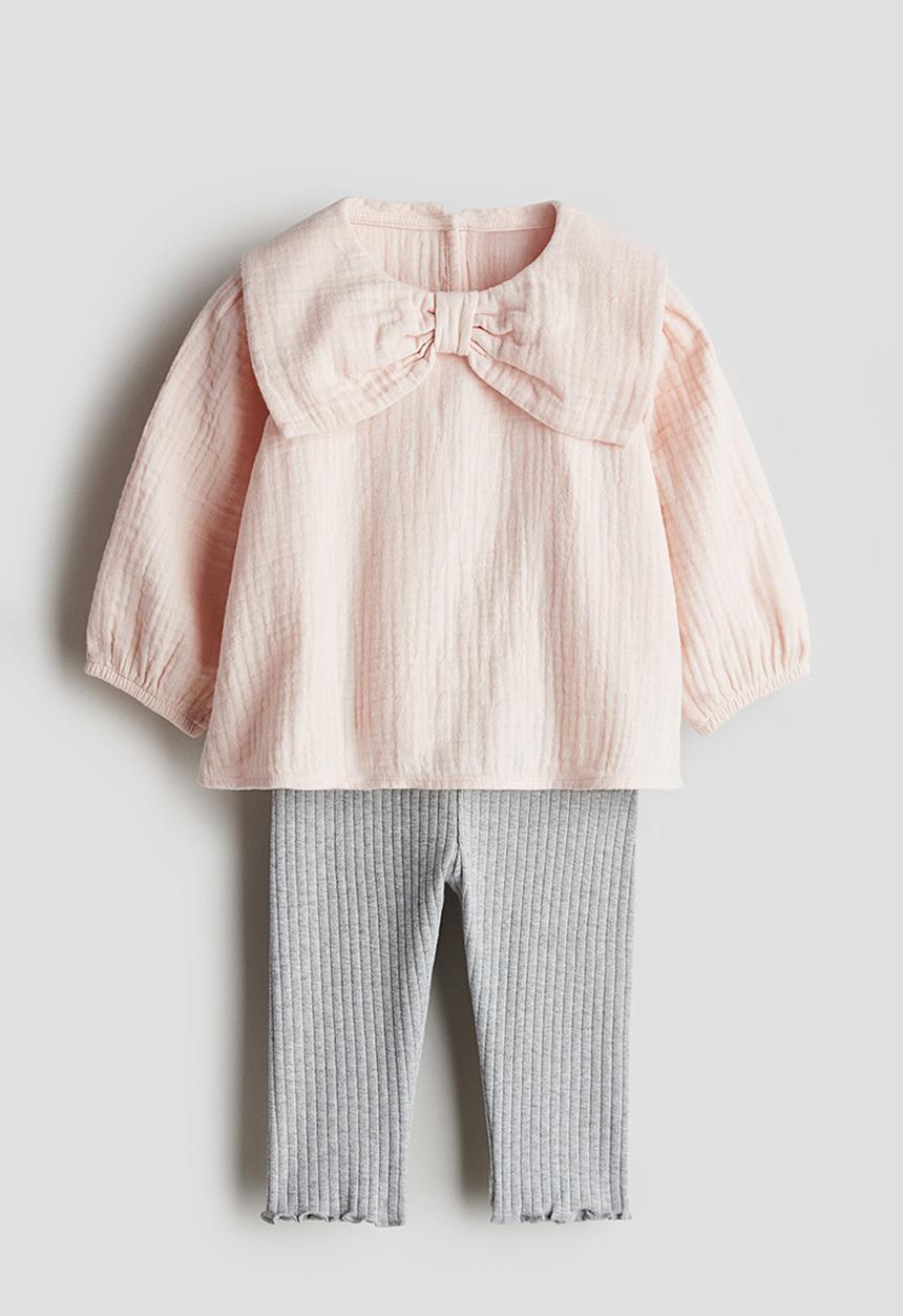 H&M - 2-Piece blouse and leggings set - light pink/grey