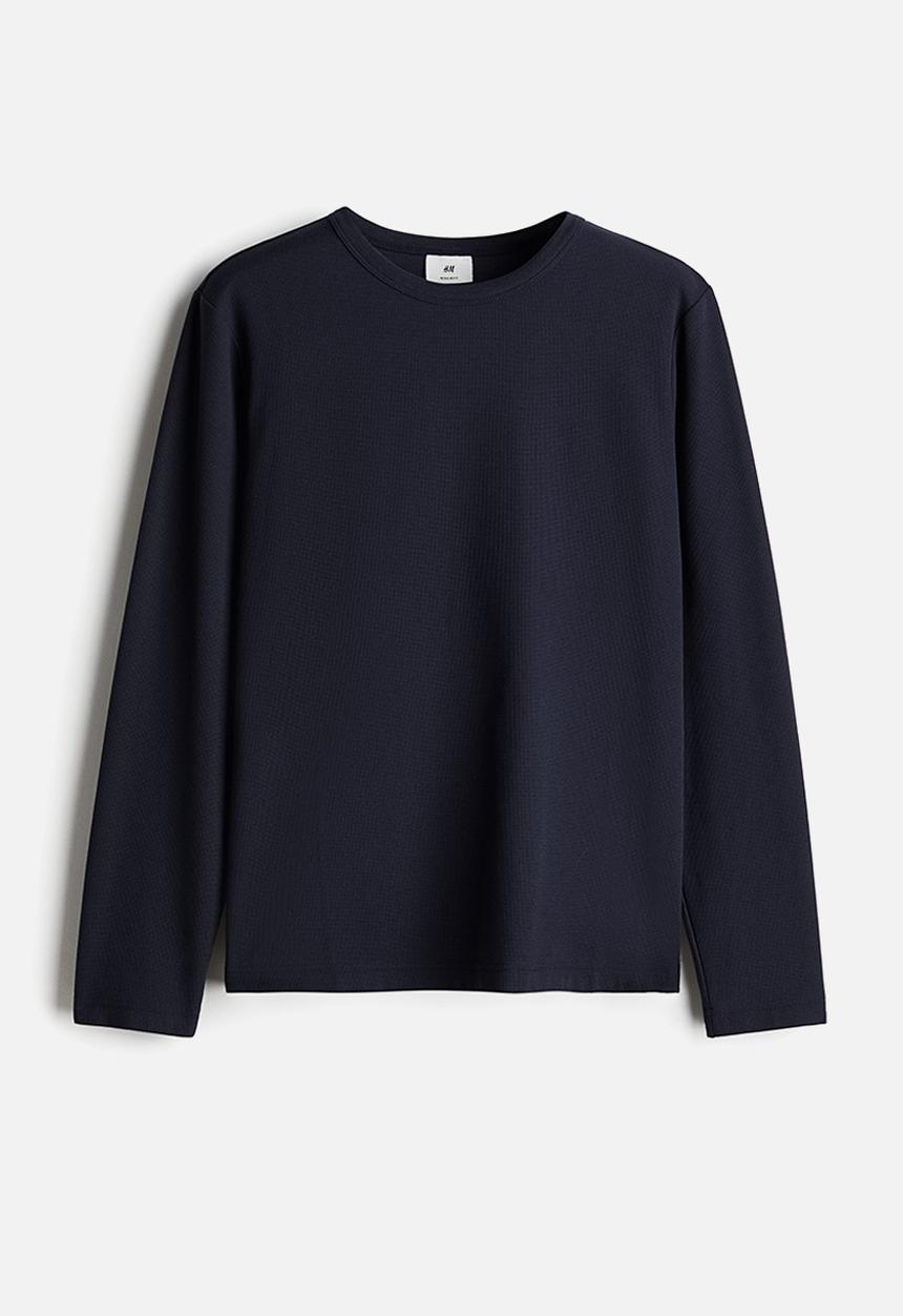 H&M - Regular fit long-sleeved waffled top - navy blue