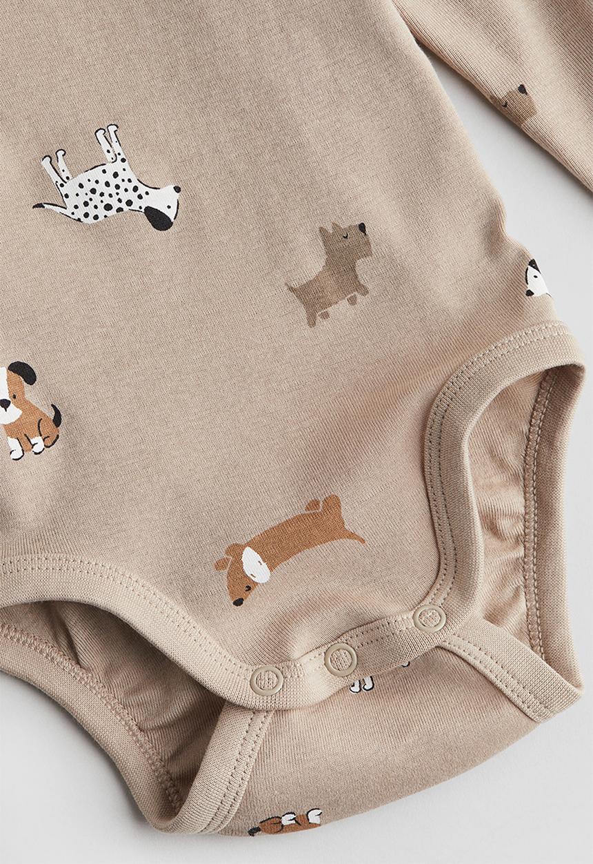 H&M - Long-sleeved bodysuit - light beige dogs