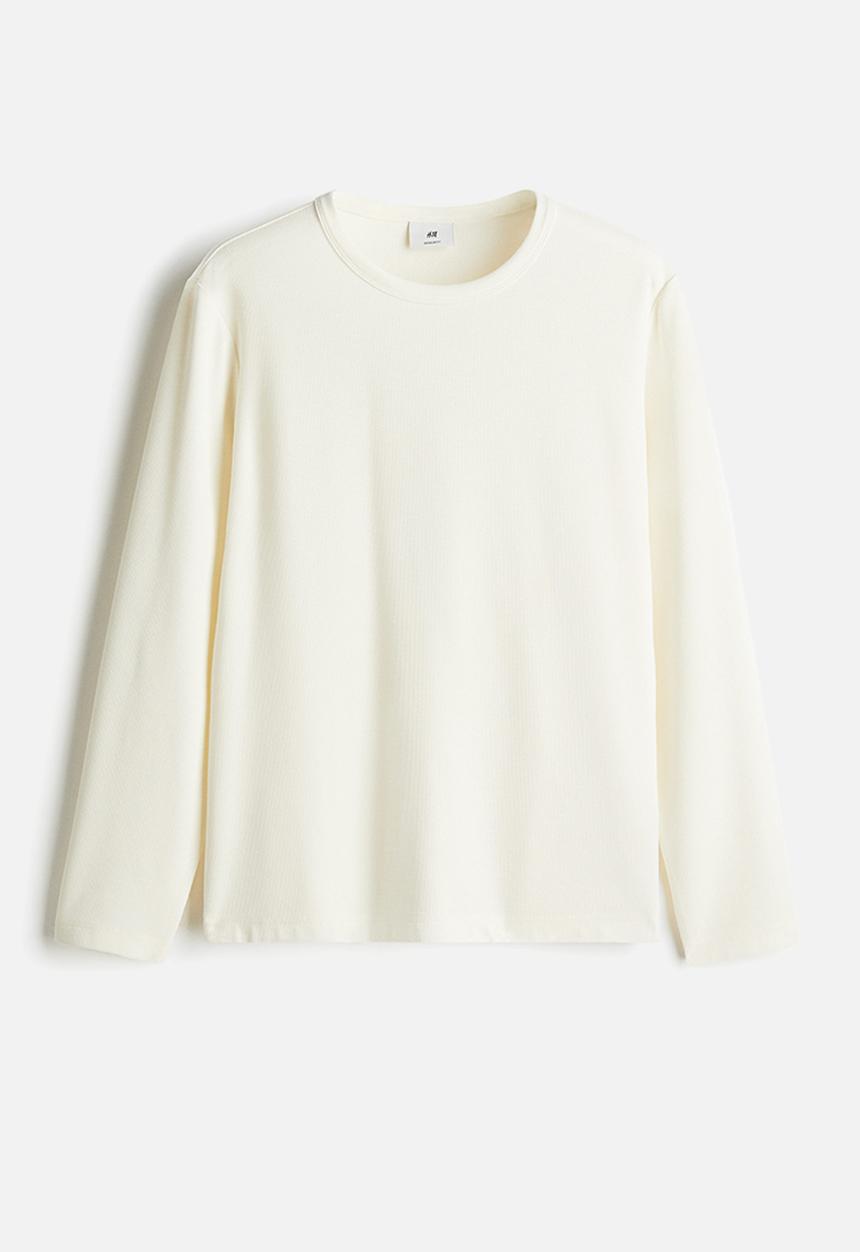 H&M - Regular fit long-sleeved waffled top - cream