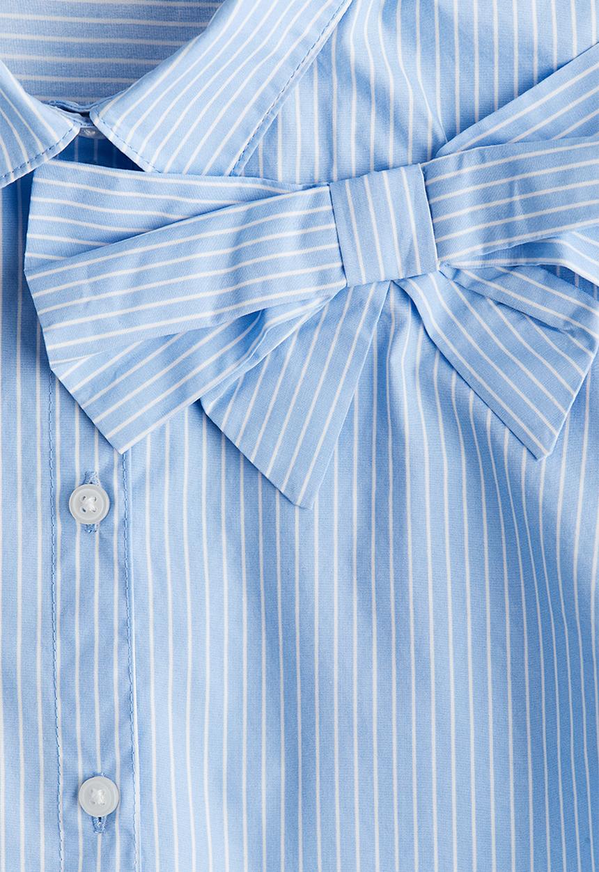 H&M - Bow-detail poplin blouse - light blue striped