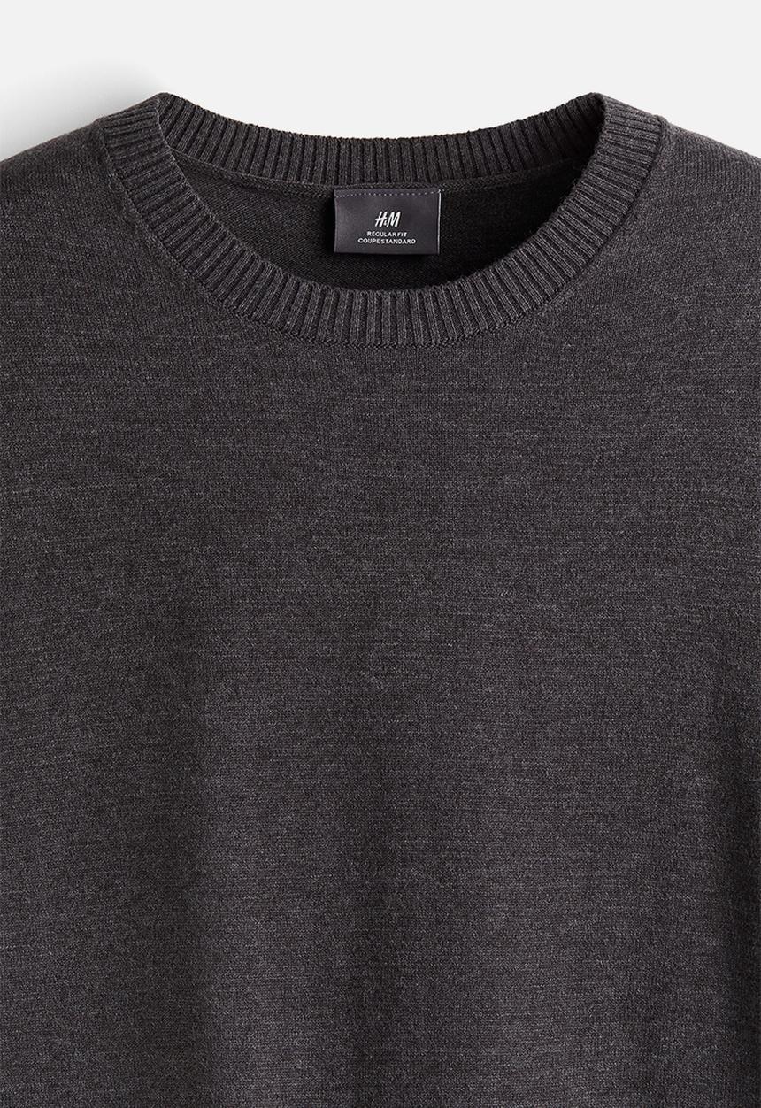 H&M - Regular fit knitted T-shirt - dark grey
