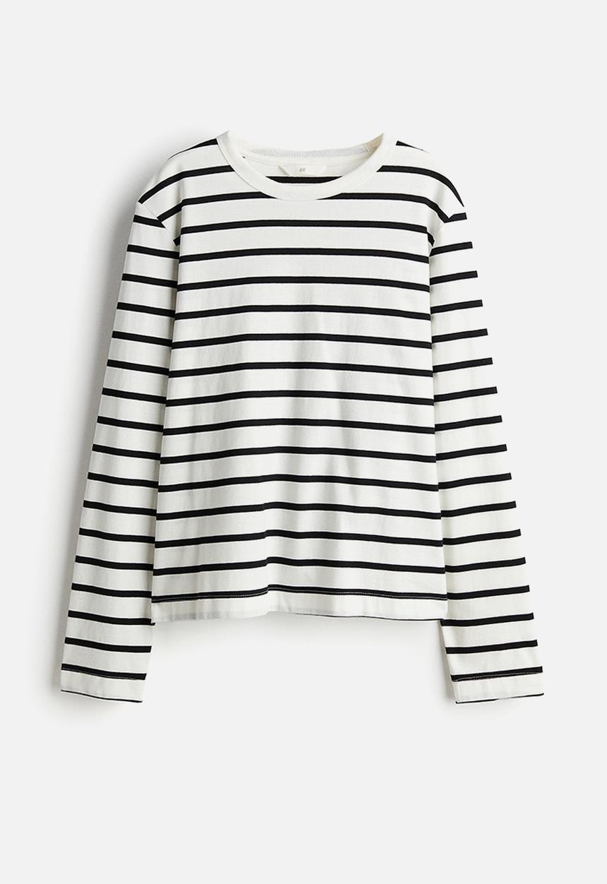 H&M - Cotton jersey top - white/striped