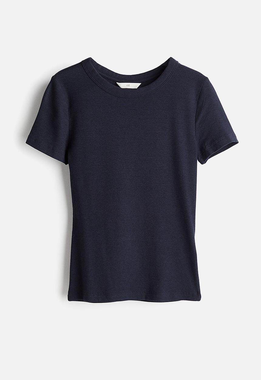 H&M - Ribbed modal-blend T-shirt - navy blue