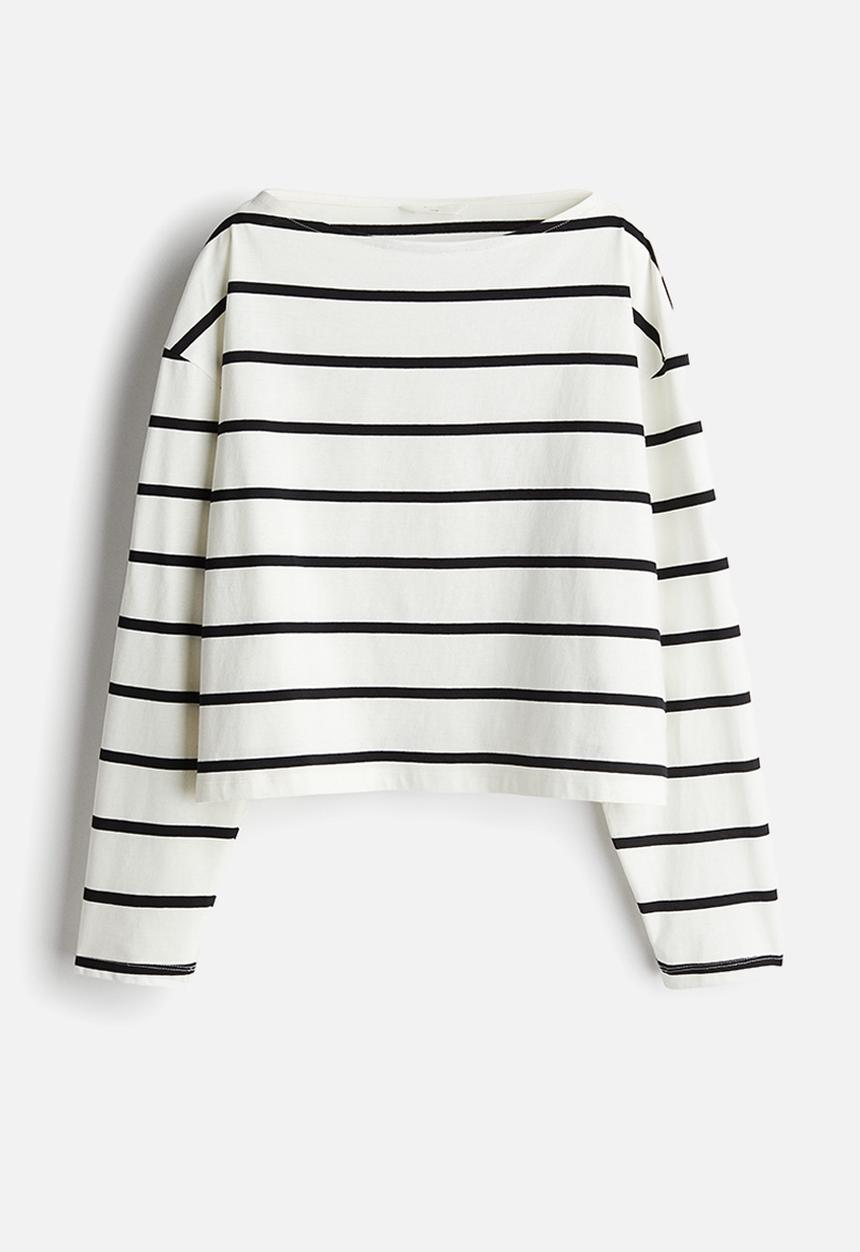 H&M - Oversized boat-neck top - white black striped