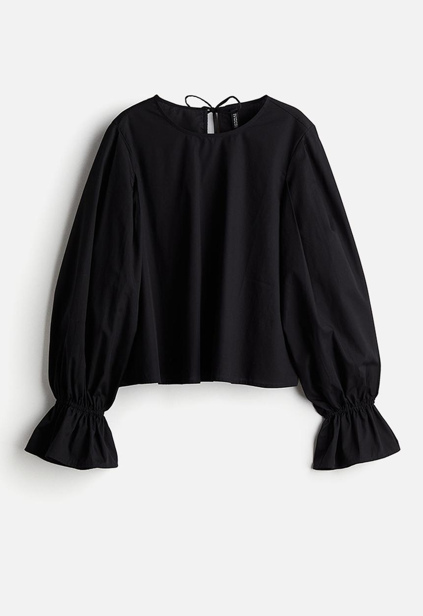 H&M - Tie-detail cotton blouse - black
