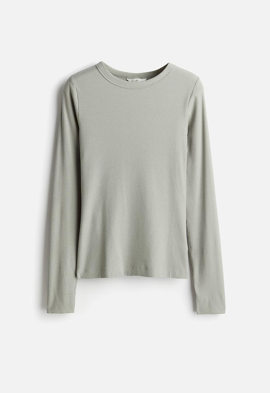 H&M - Ribbed modal-blend top - sage green