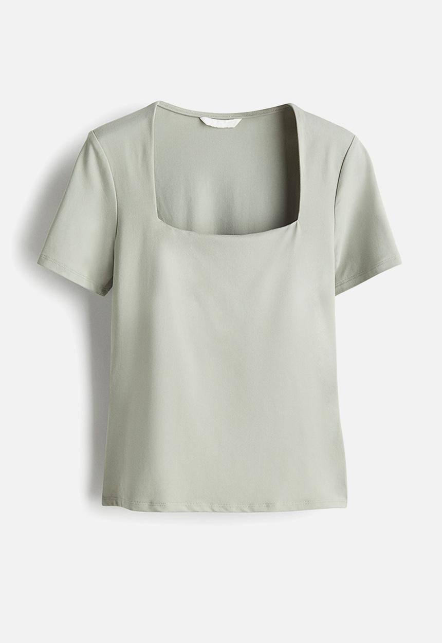 H&M - Square-neck top - light khaki green