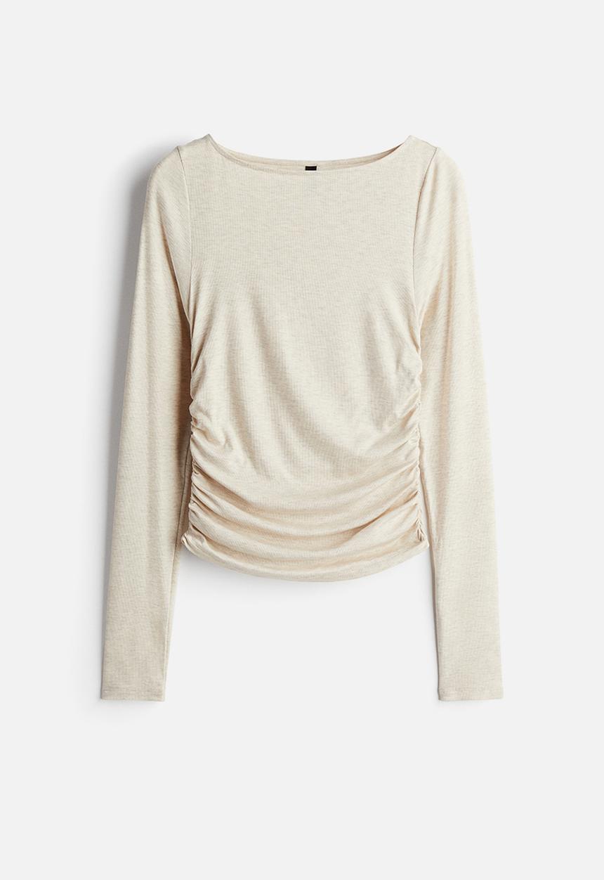 H&M - Gathered jersey top - light beige marl