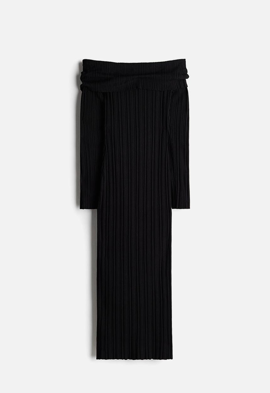 H&M - Rib-knit off-the-shoulder dress - black