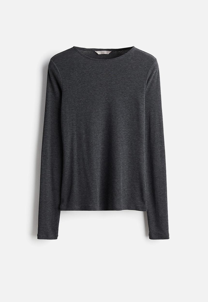 H&M - Sheer jersey top - dark grey marl