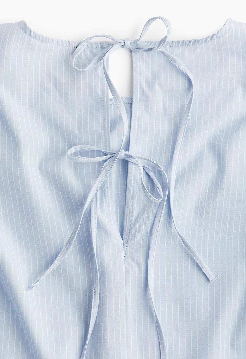 H&M - Tie-detail cotton blouse - light blue striped