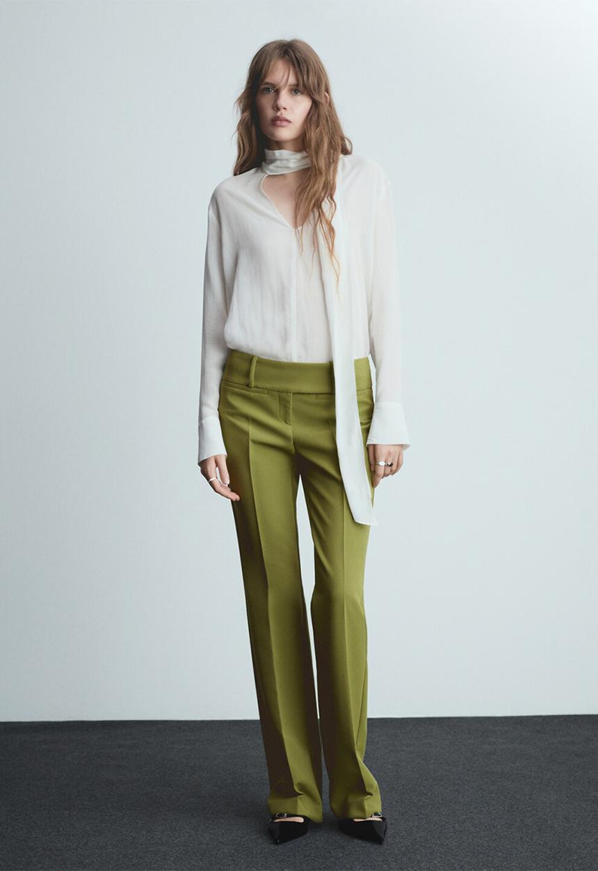 MANGO - Trousers checky - green
