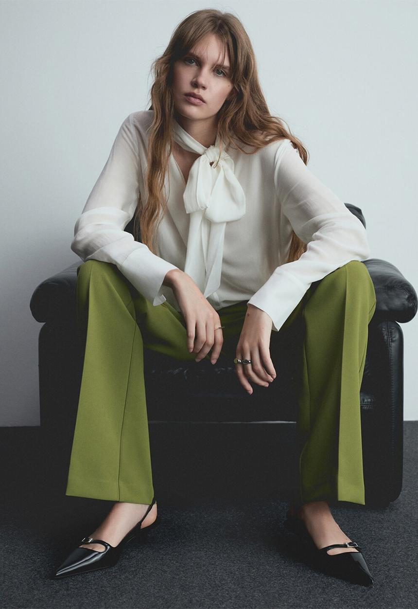 MANGO - Trousers checky - green