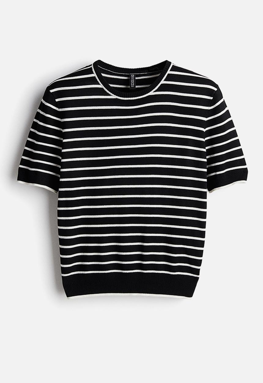 H&M - Fine-knit T-shirt - black striped
