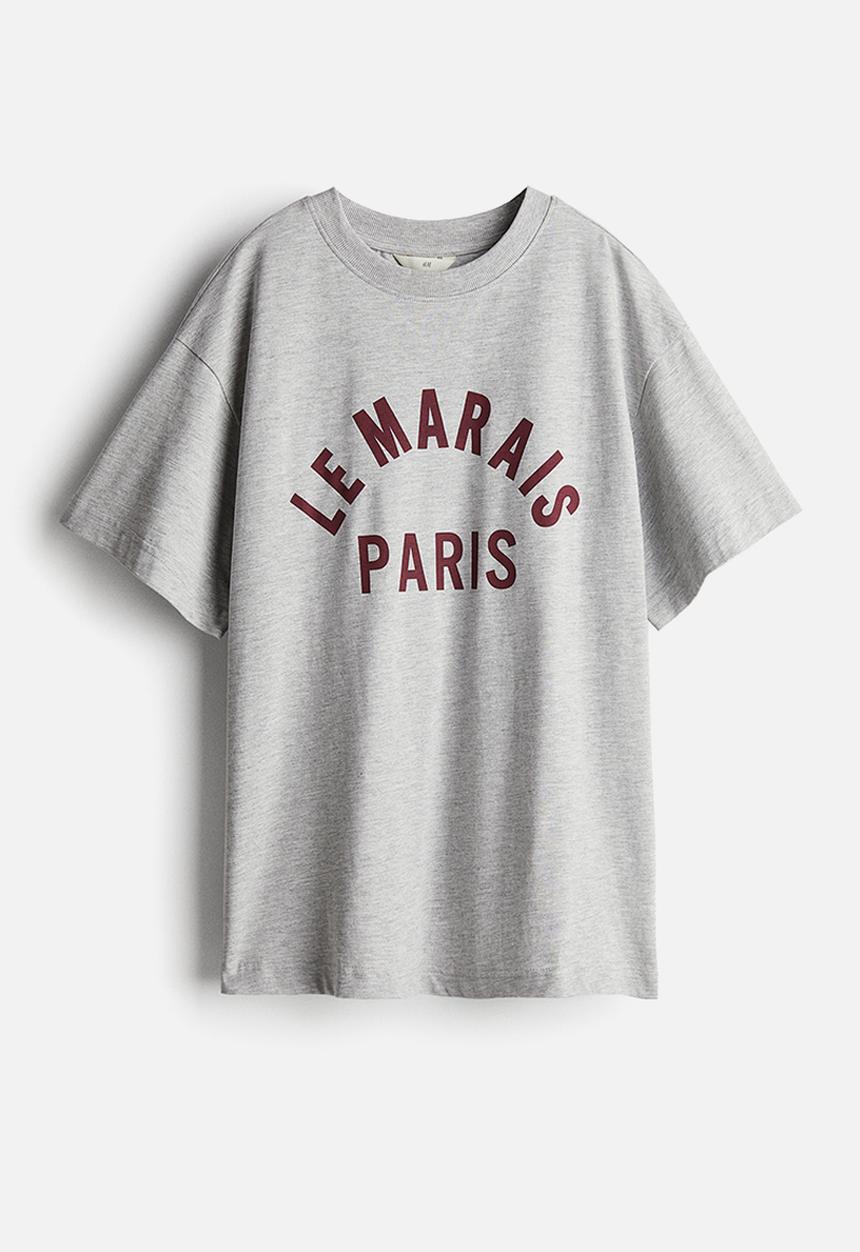 H&M - Oversized printed T-shirt - light grey marl/le marais