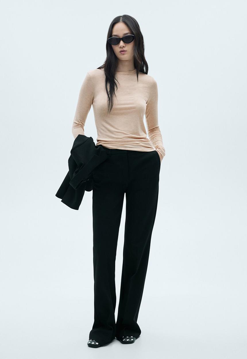 MANGO - T-shirt second -  light pastel brown