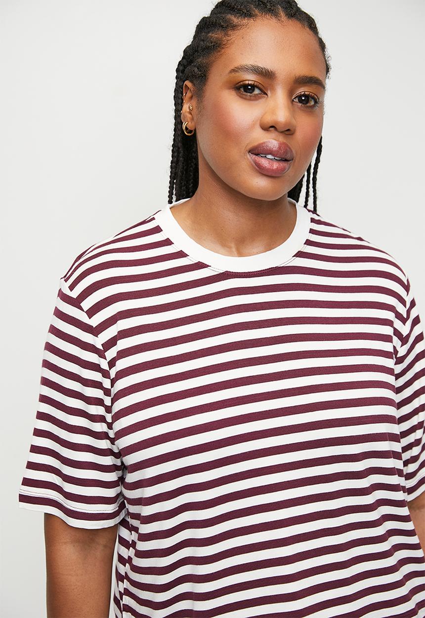Cotton On - Plus So Soft Short Sleeve Jersey Sleep Set - Dark Oak Claire Stripe