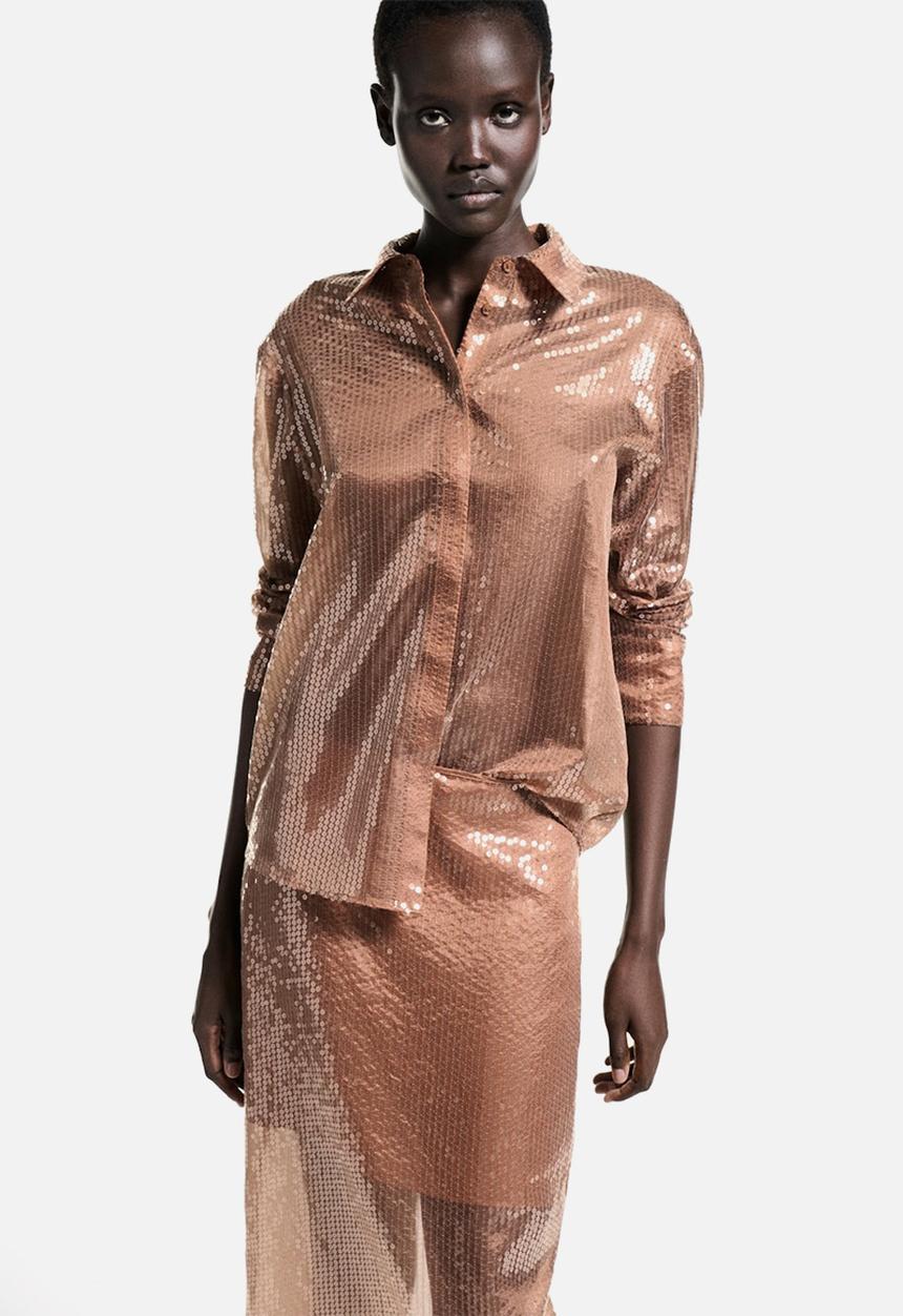 MANGO - Skirt Cristal - Brown