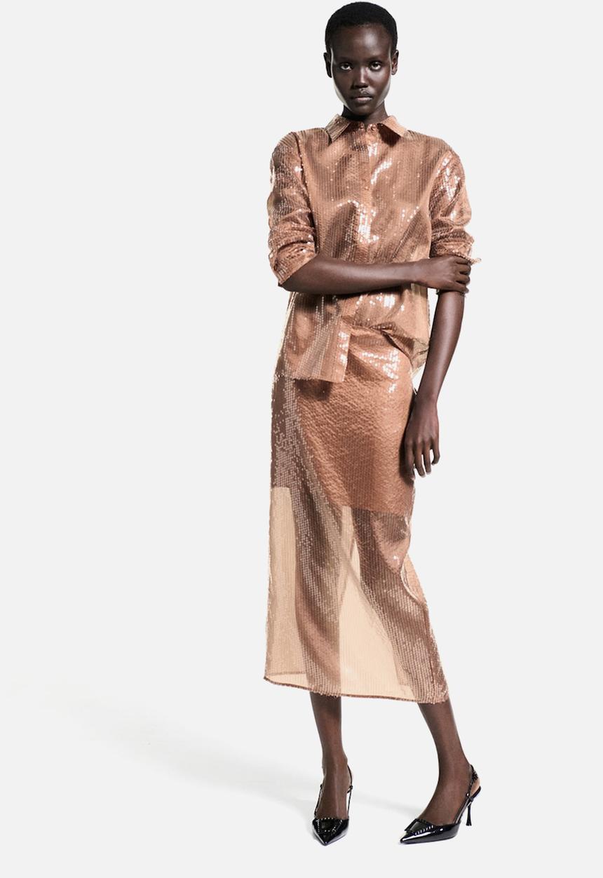 MANGO - Skirt Cristal - Brown