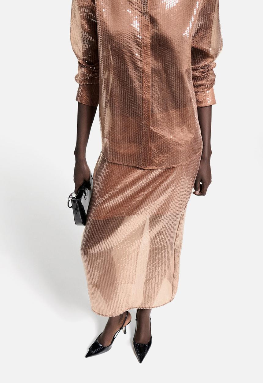MANGO - Skirt Cristal - Brown