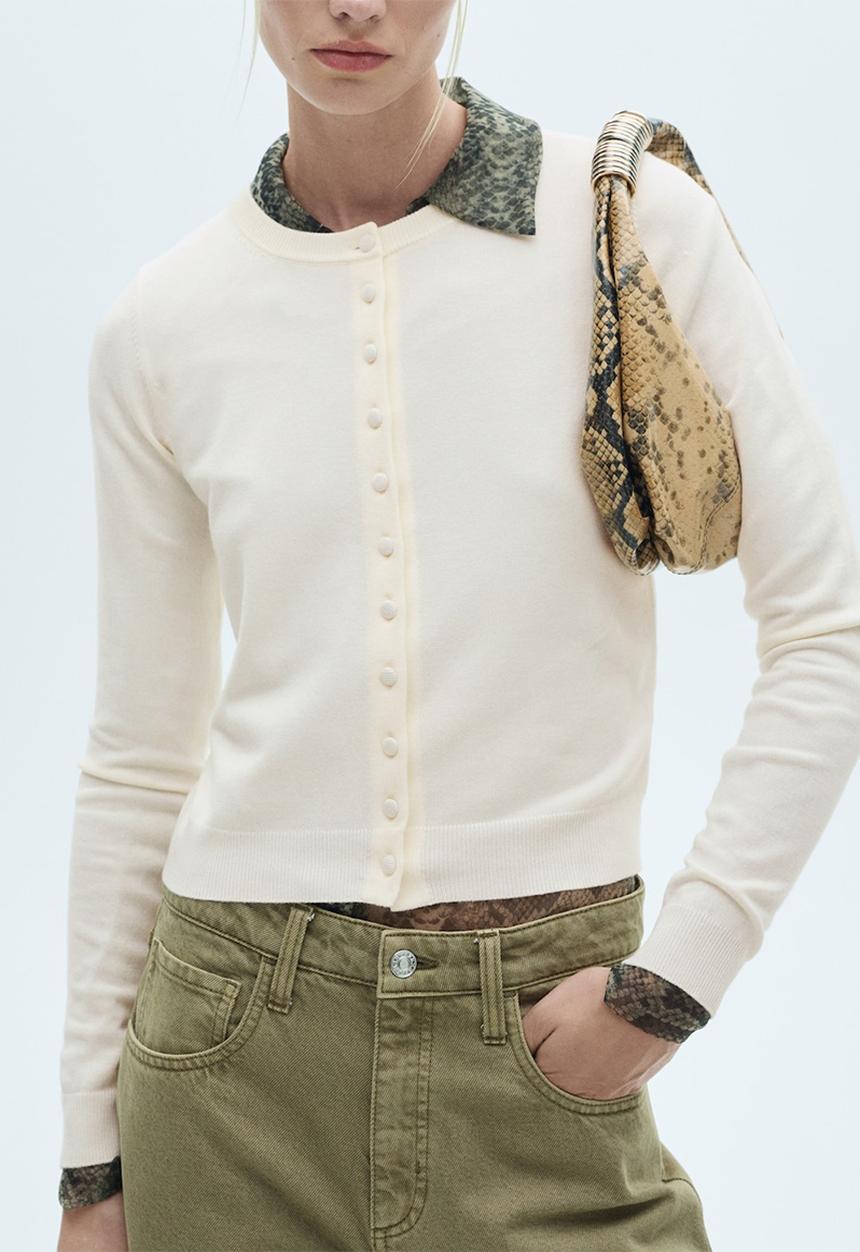 MANGO - Cardigan Pesto - Light Beige