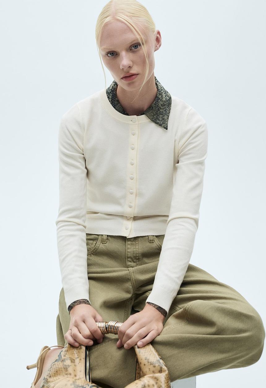 MANGO - Cardigan Pesto - Light Beige