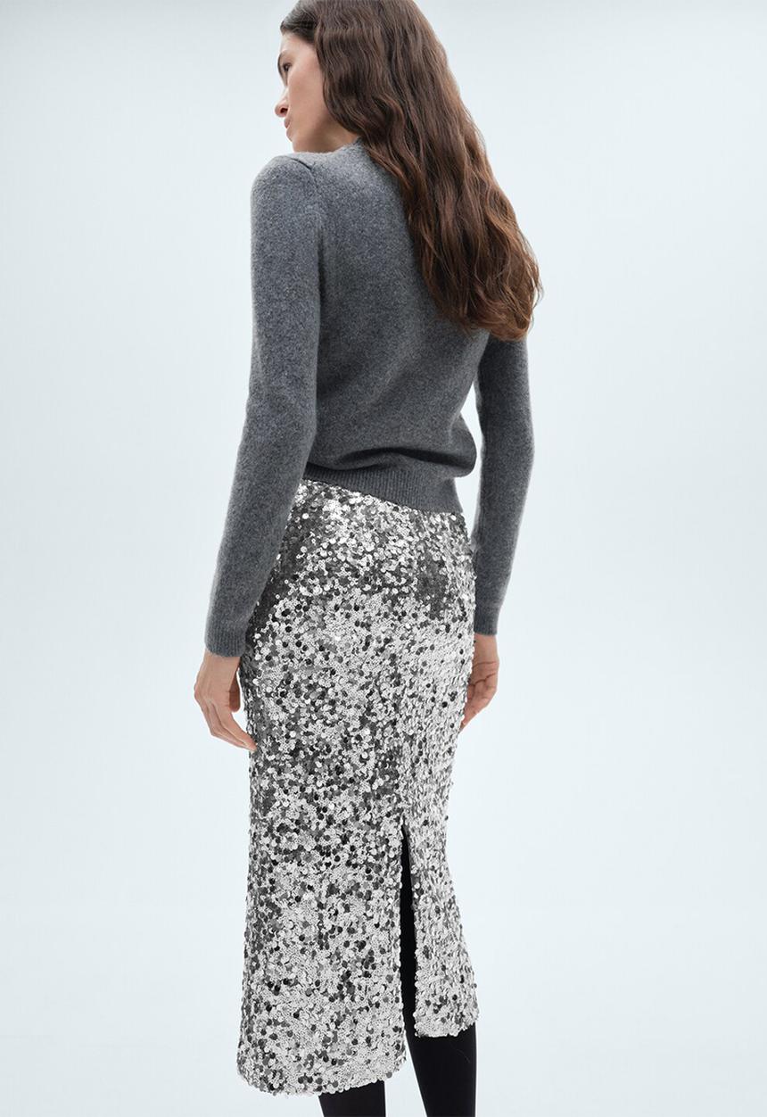 MANGO - Sequin midi skirt - Silver
