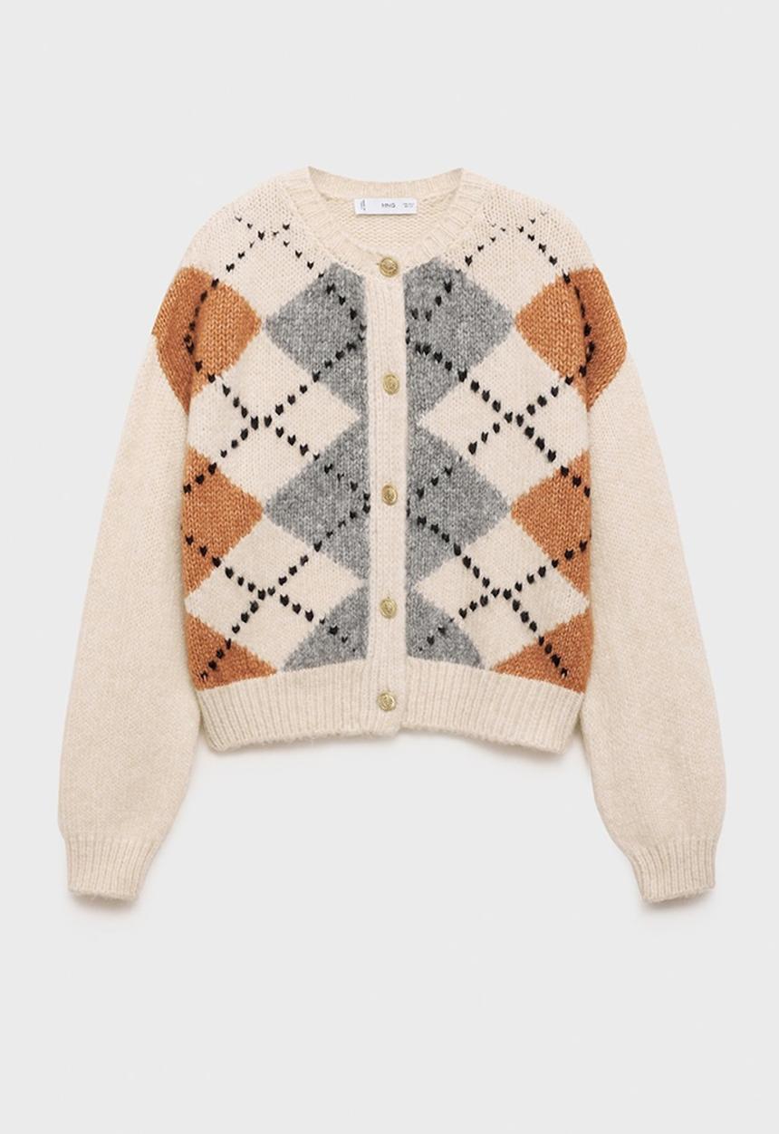 MANGO - Cardigan Rombin - Light Beige