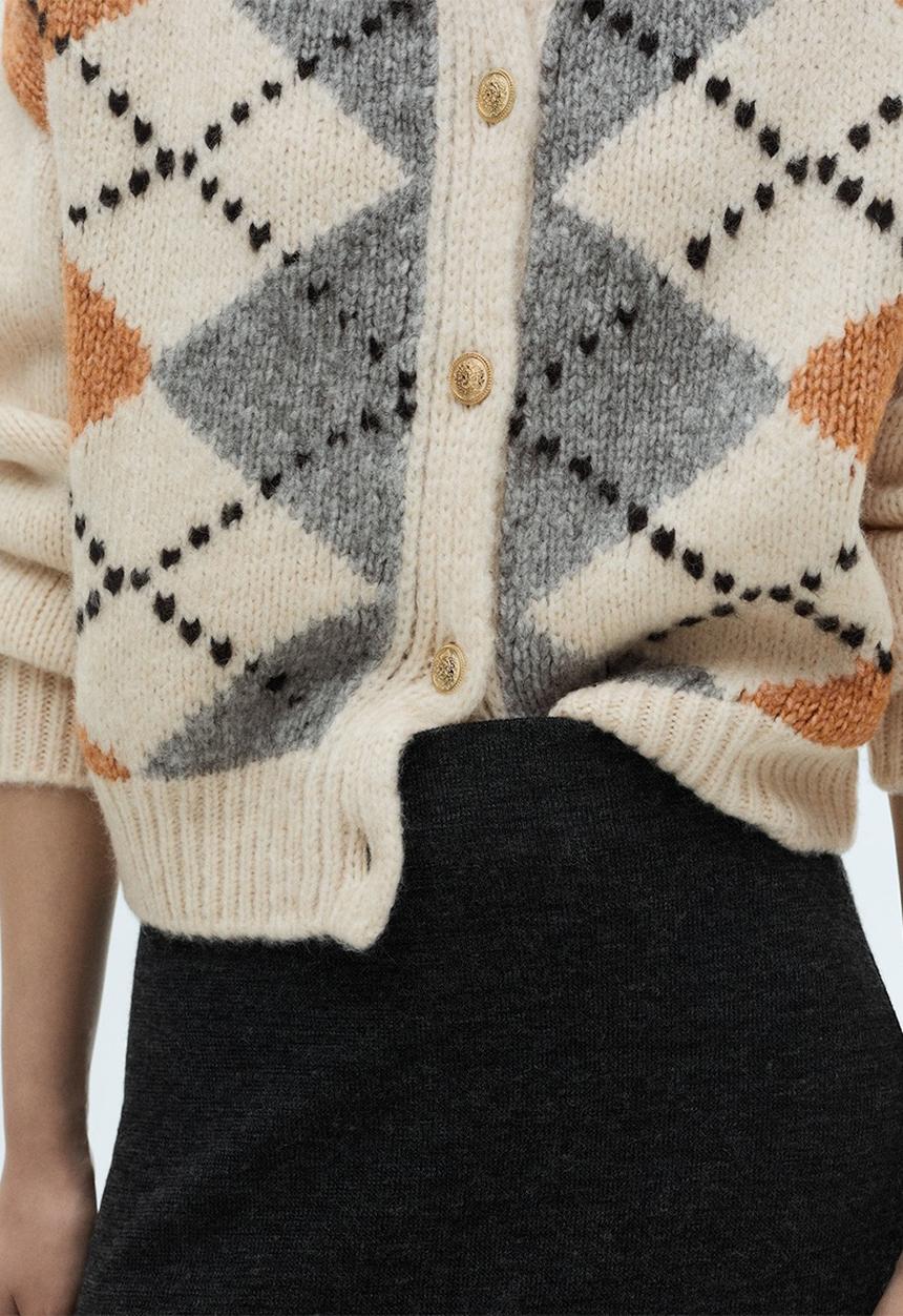 MANGO - Cardigan Rombin - Light Beige