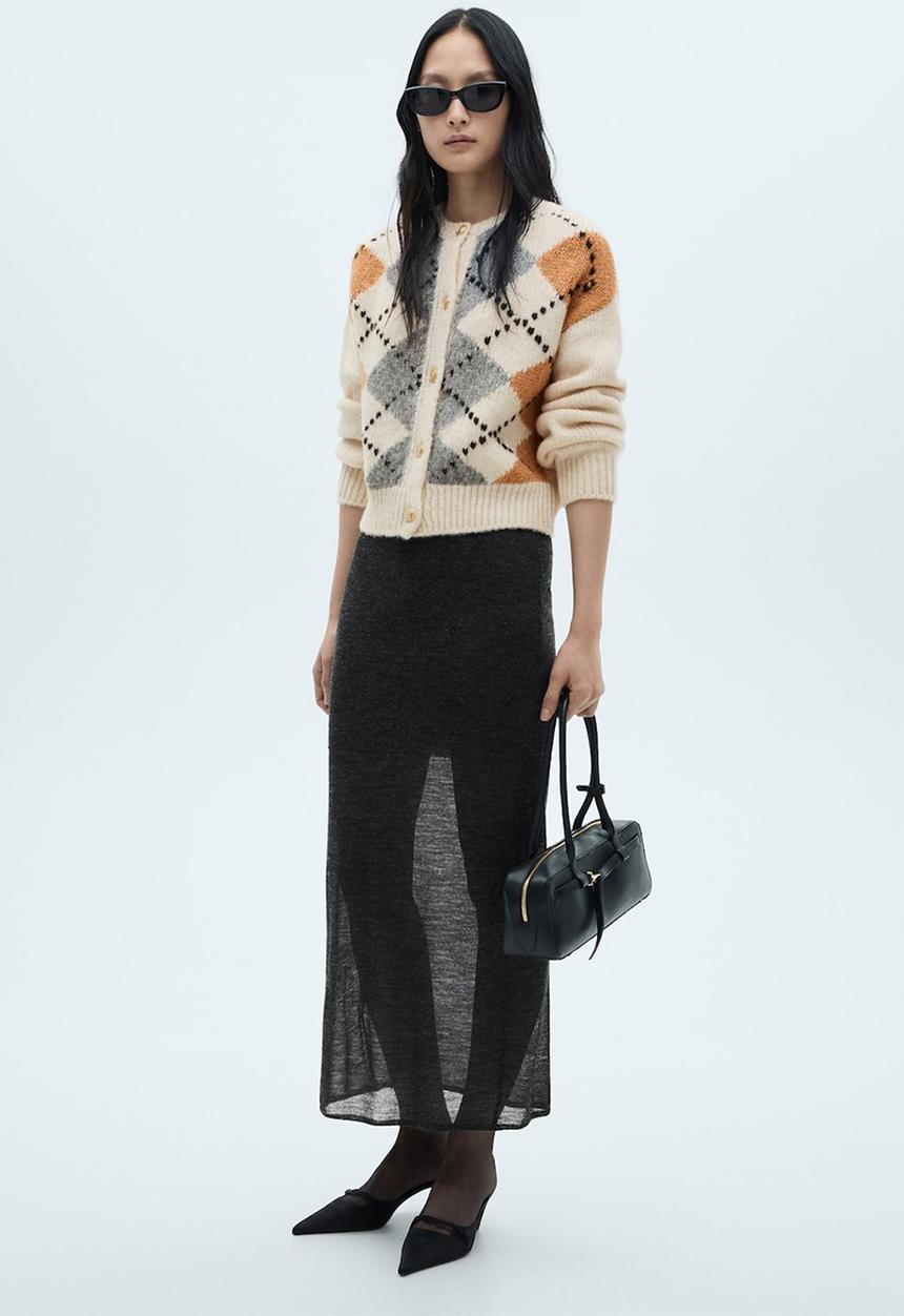 MANGO - Cardigan Rombin - Light Beige
