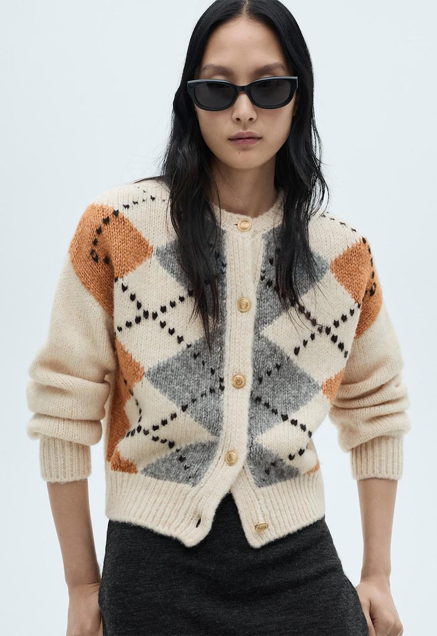 MANGO - Cardigan Rombin - Light Beige