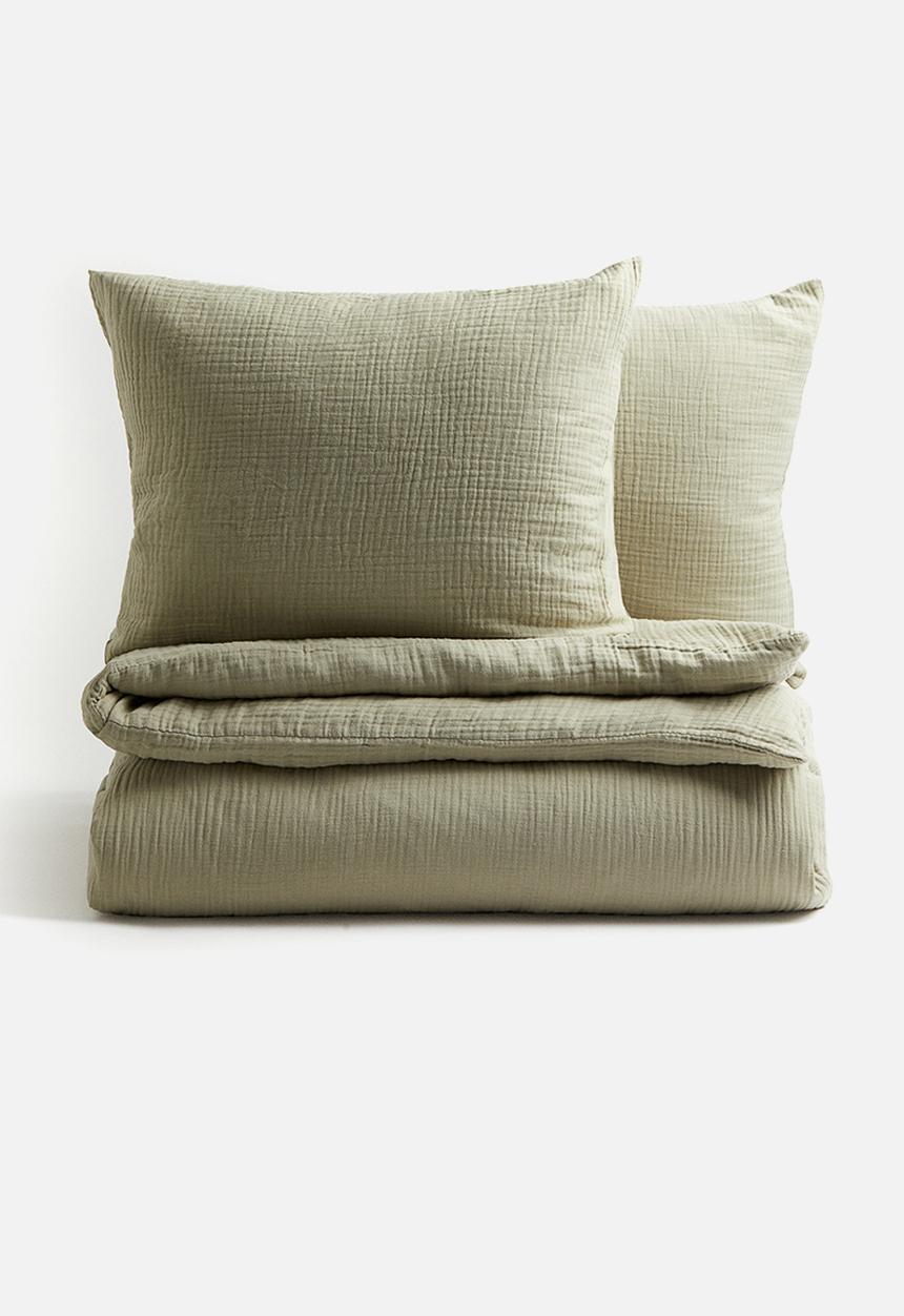 H&M - Muslin double/king duvet cover set - light dusty green