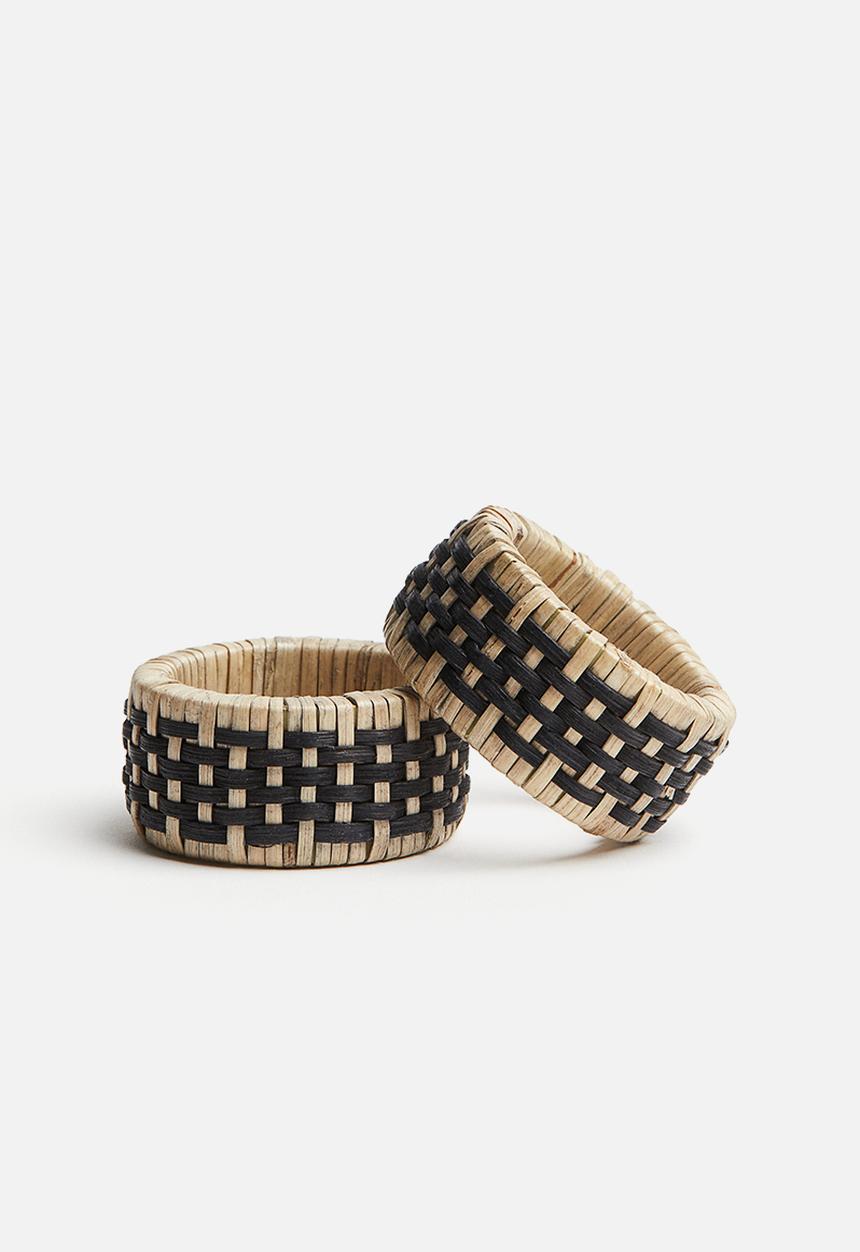 H&M - 2-Pack rattan napkin rings - black/beige