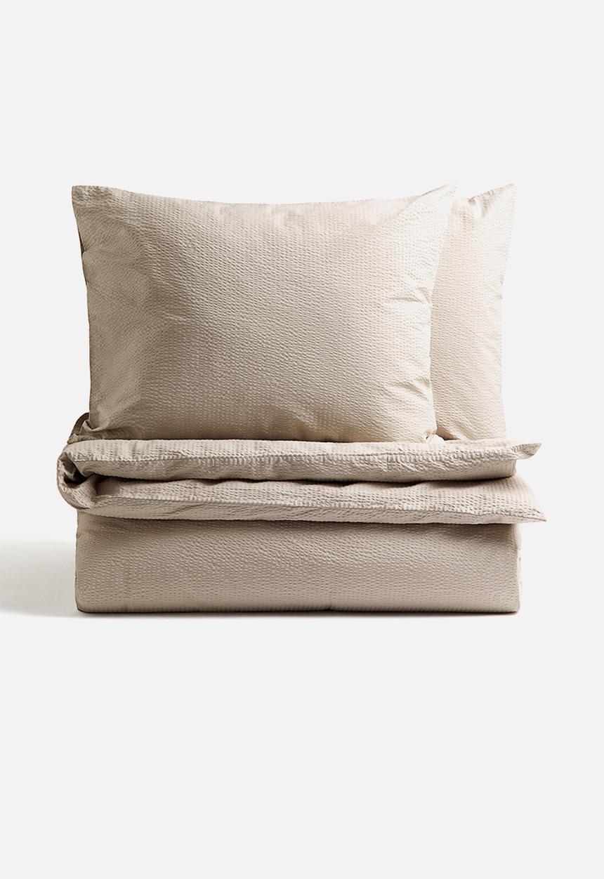 H&M - Seersucker double/king size duvet cover set - light beige