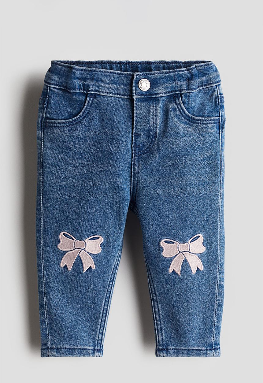 H&M - Embroidered jeans - denim blue/bows